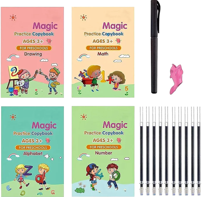Kids Magic Practice Books (4 Books ) + 8.5" LCD Writing Tablet